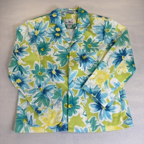 Erin London Jacket Womens Med Multicolor Floral Open Front Blazer - Picture 1 of 10